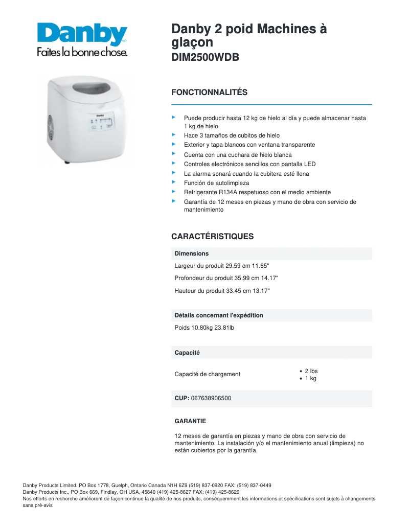 Página nº 1 - Ficha técnica Danby DIM2500WDB