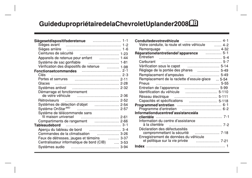 Imagen de la primera página del manual del dispositivo Uplander (2008)