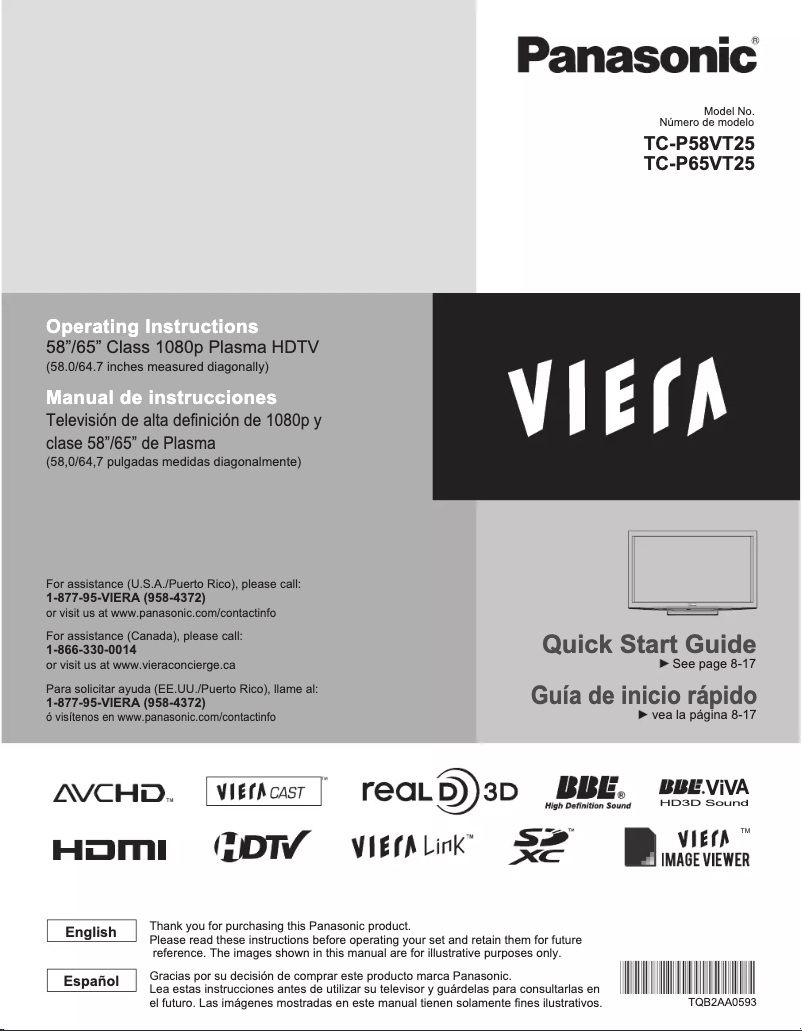 Imagen de la primera página del manual del dispositivo Viera TC-P58VT25