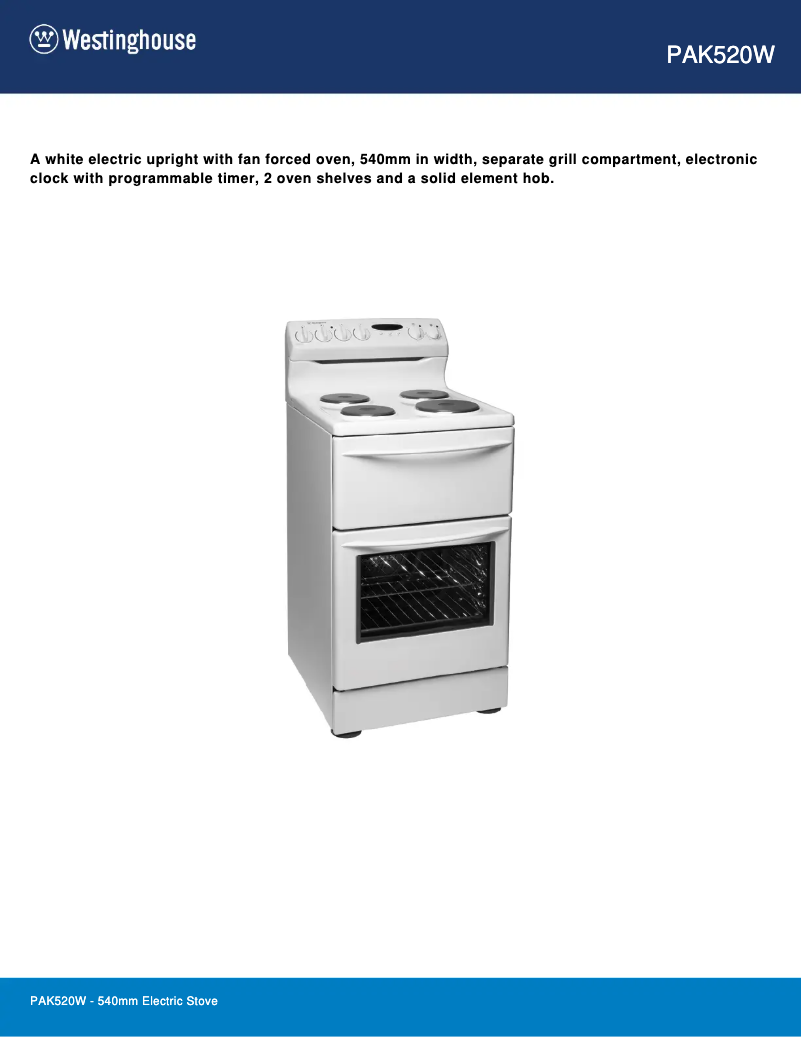 Página 1 del manual Ficha técnica Westinghouse PAK520W