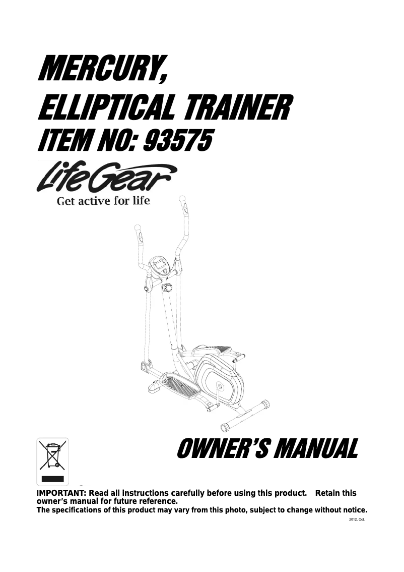 Imagen de la primera página del manual del dispositivo Mercury Elliptical Trainer 93575
