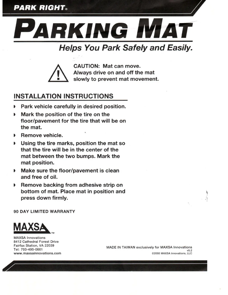 Imagen de la primera página del manual del dispositivo Park Right