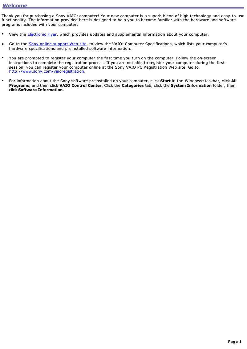 Imagen de la primera página del manual del dispositivo Vaio VGC-RB49P