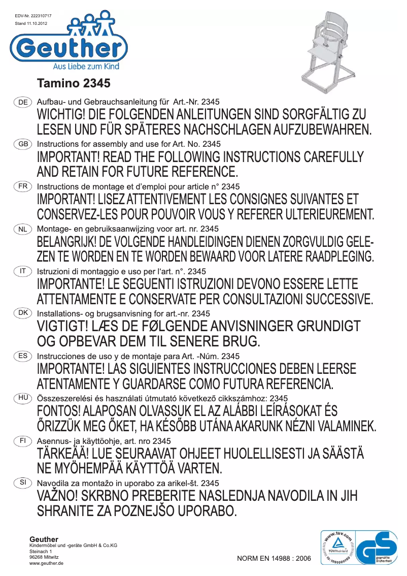 Página 1 del manual Manual de usuario Geuther Tamino