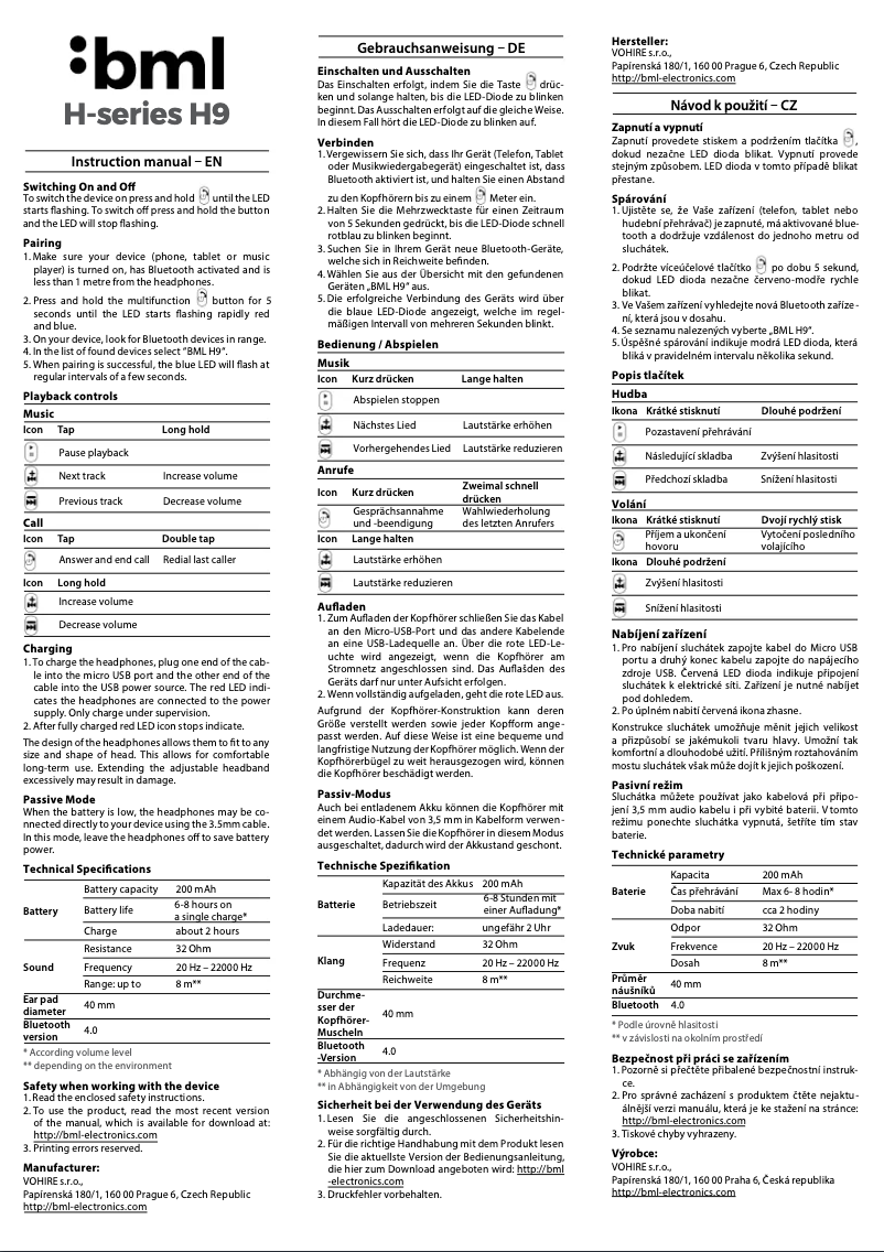 Página 1 del manual Manual de usuario BML H9