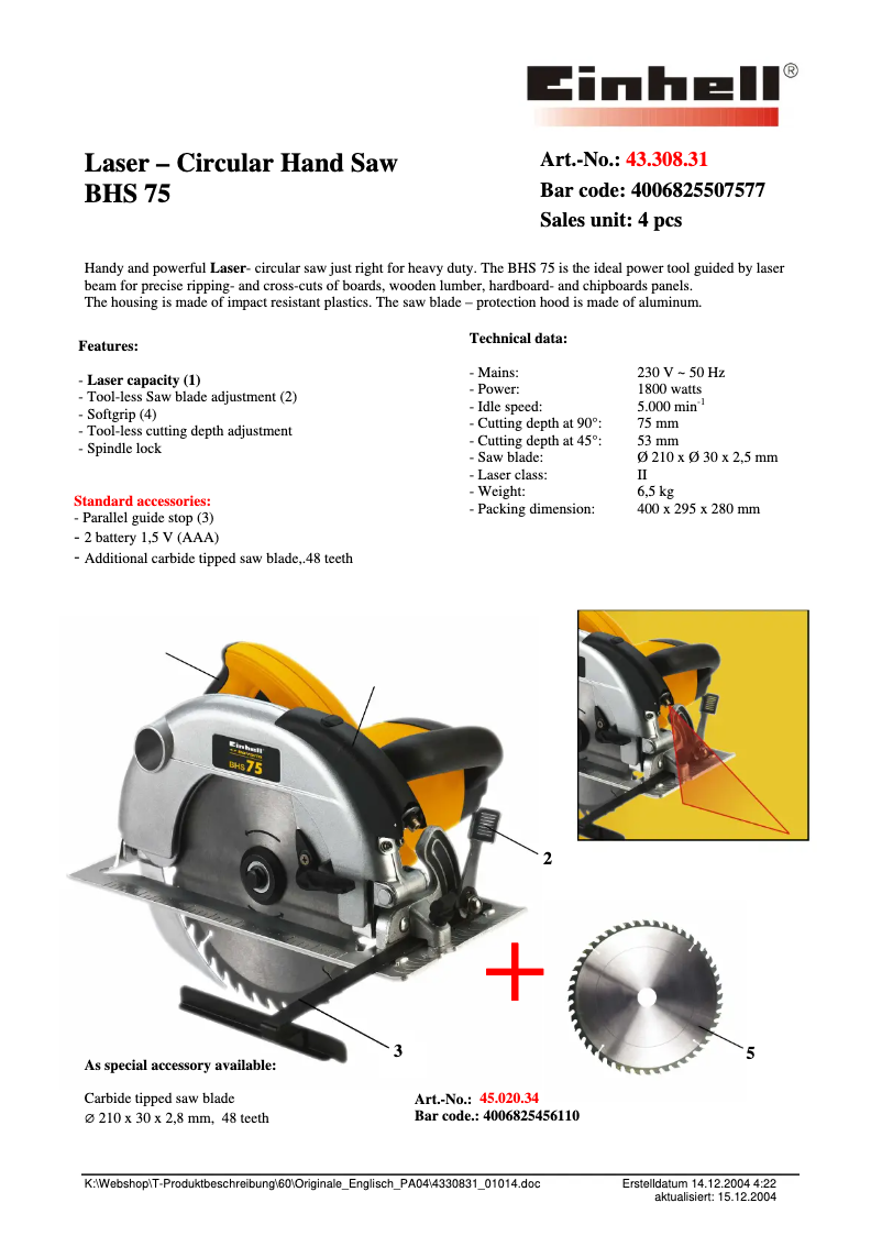 Imagen de la primera página del manual del dispositivo BHS 75