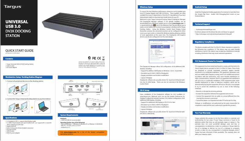 Imagen de la primera página del manual del dispositivo Dual 2k DisplayPort Universal Docking Station