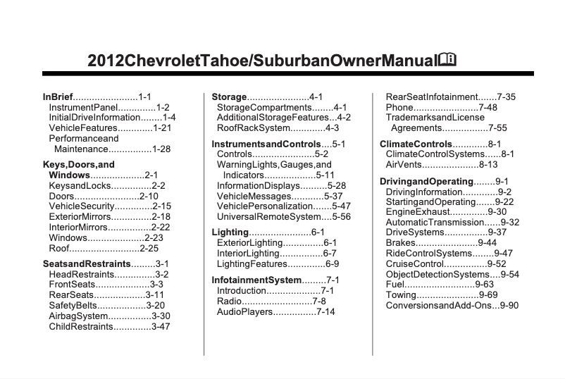 Imagen de la primera página del manual del dispositivo Tahoe Hyrbid (2012)