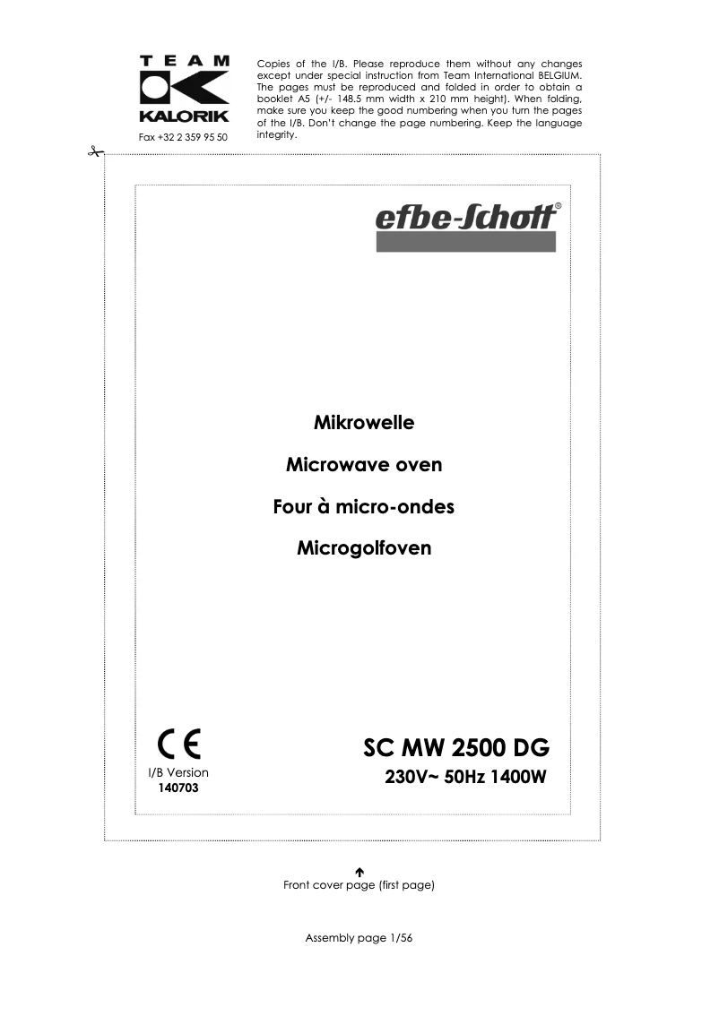 Página nº 1 - Manual de usuario Efbe-Schott TKG MW 2500 DG R