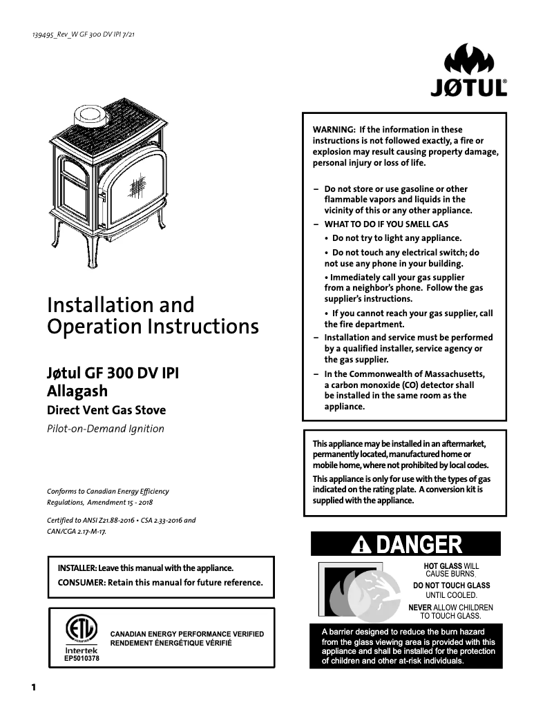 Imagen de la primera página del manual del dispositivo GF 300 DV IPI Allagash