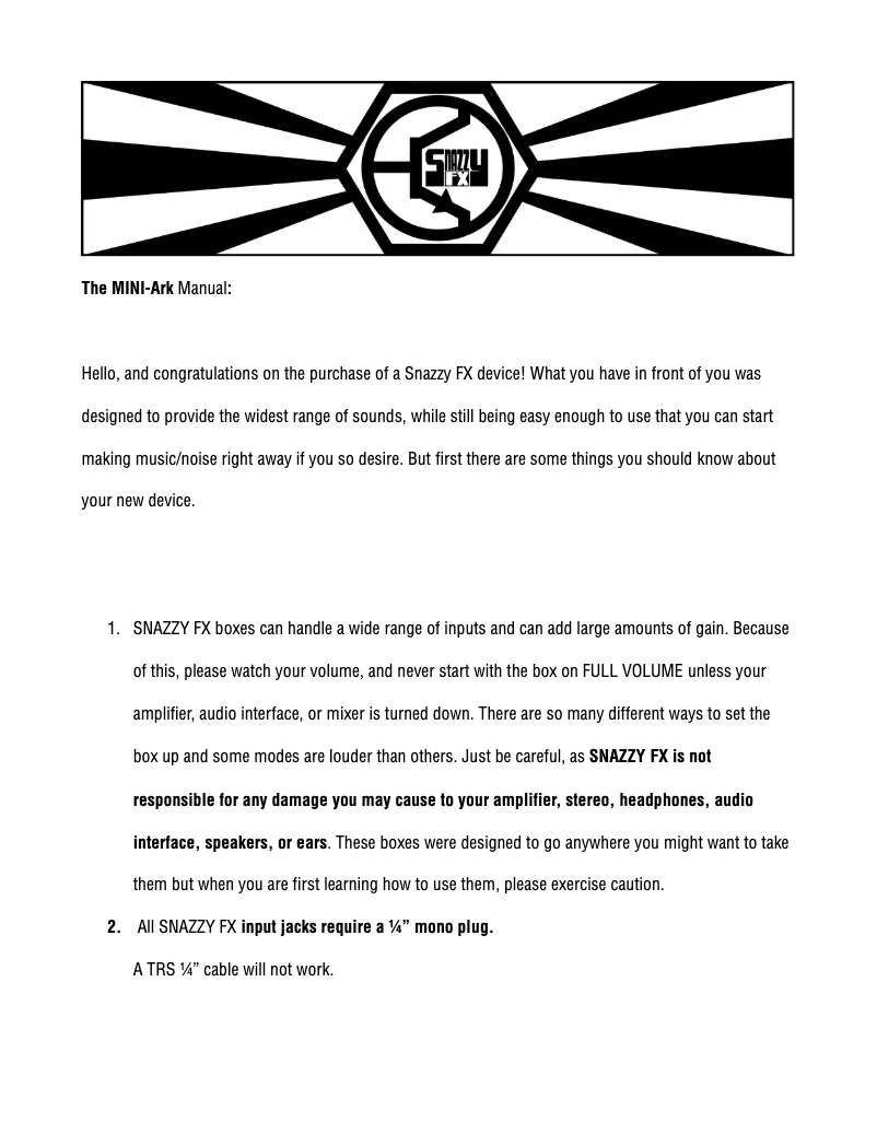Imagen de la primera página del manual del dispositivo The Mini-Ark