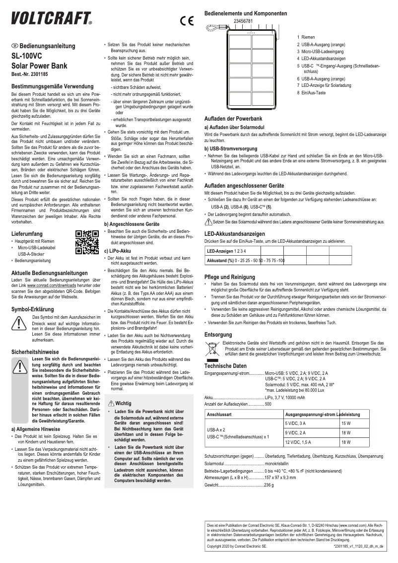 Imagen de la primera página del manual del dispositivo SL-100VC