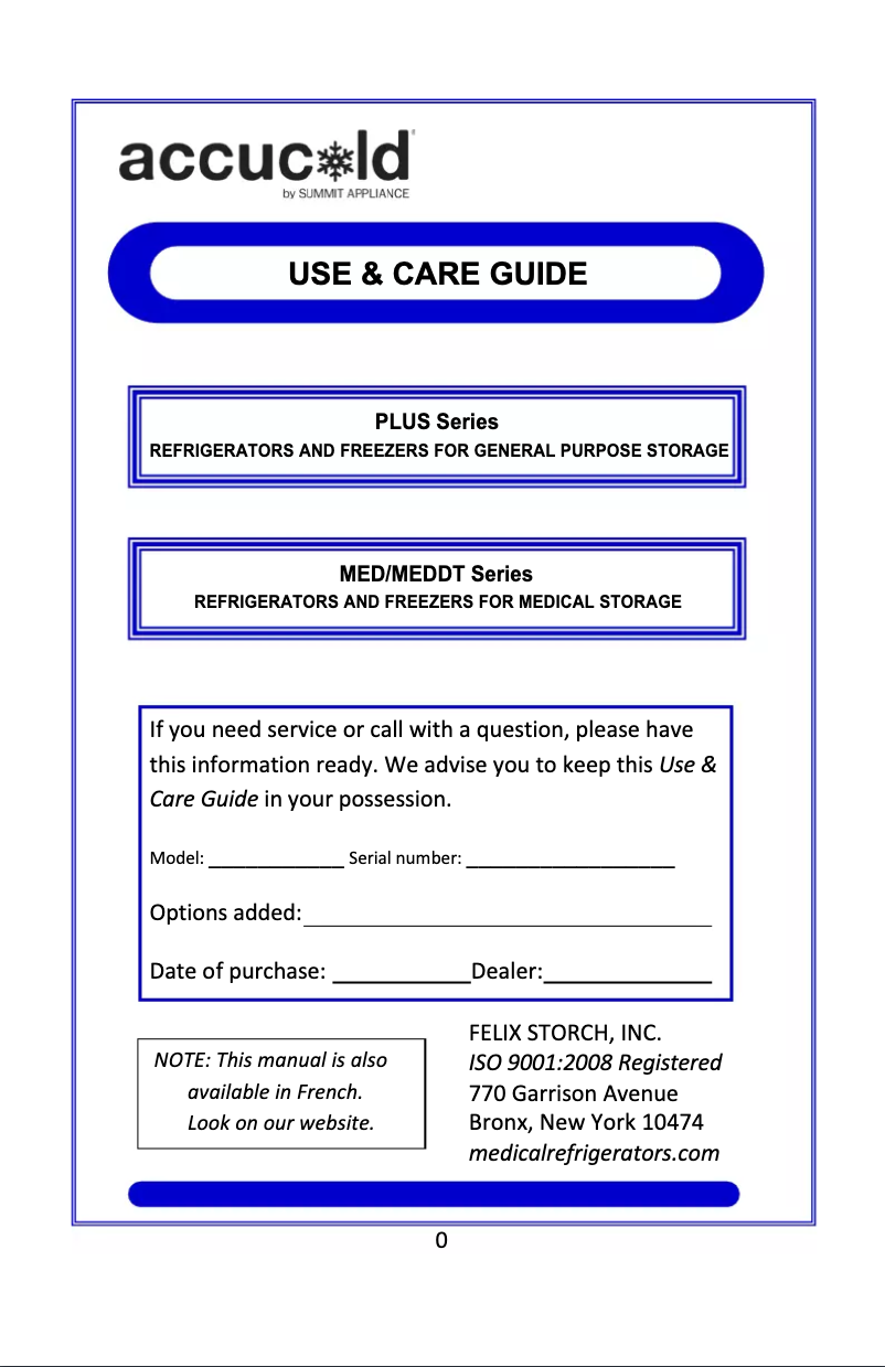 Página 1 del manual Manual de uso y mantenimiento Summit Accucold SP6DSSTB7MEDDT