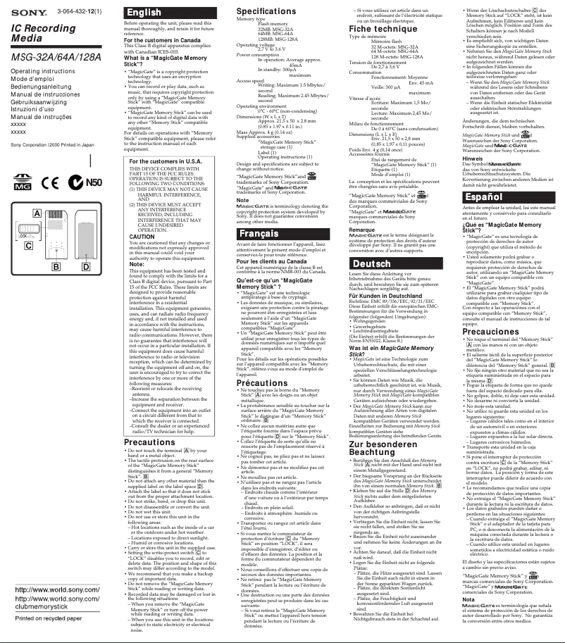 Página 1 del manual Manual de usuario Sony MSG-64A