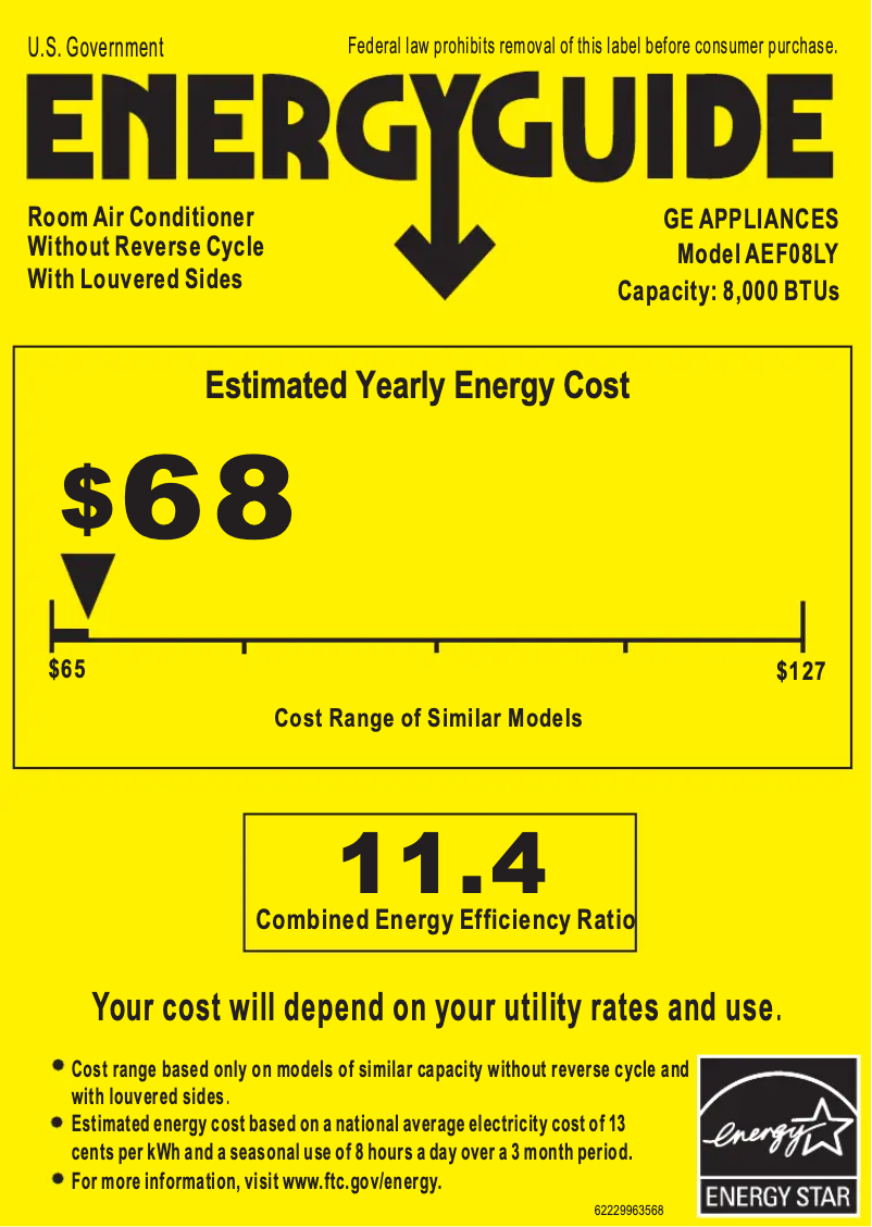 Página 1 del manual Etiqueta energética GE AEF08LY