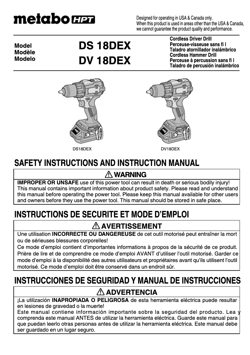 Página 1 del manual Manual de usuario Metabo DV18DEX