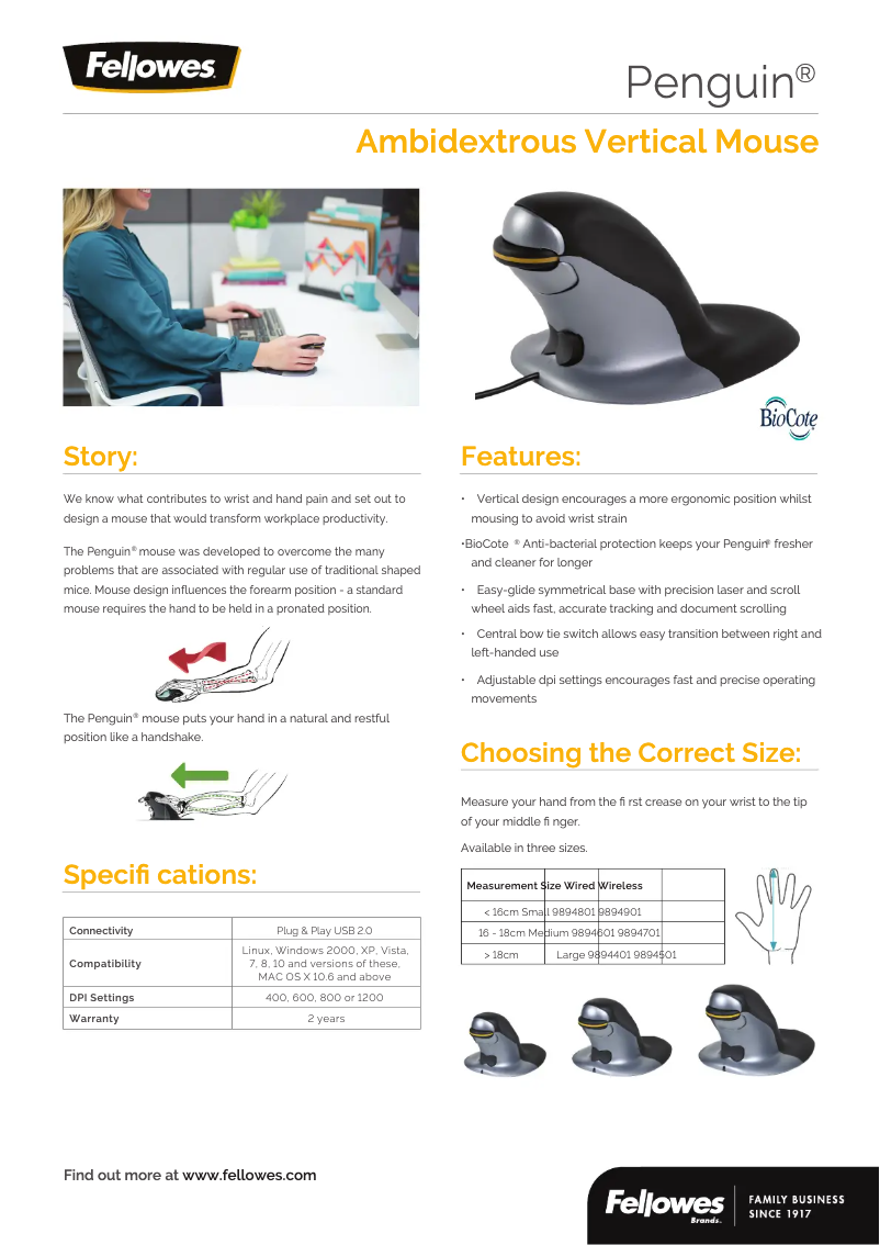 Página 1 del manual Ficha técnica Fellowes Penguin