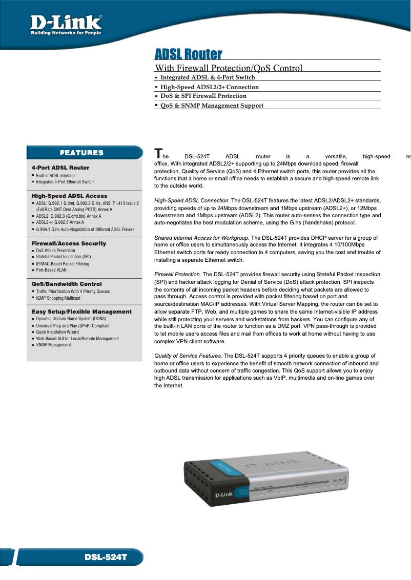 Imagen de la primera página del manual del dispositivo DSL-524T