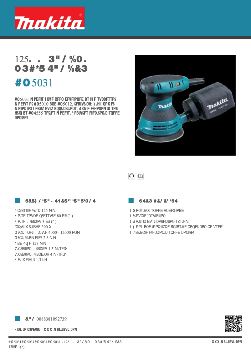 Página 1 del manual Ficha técnica Makita BO5031