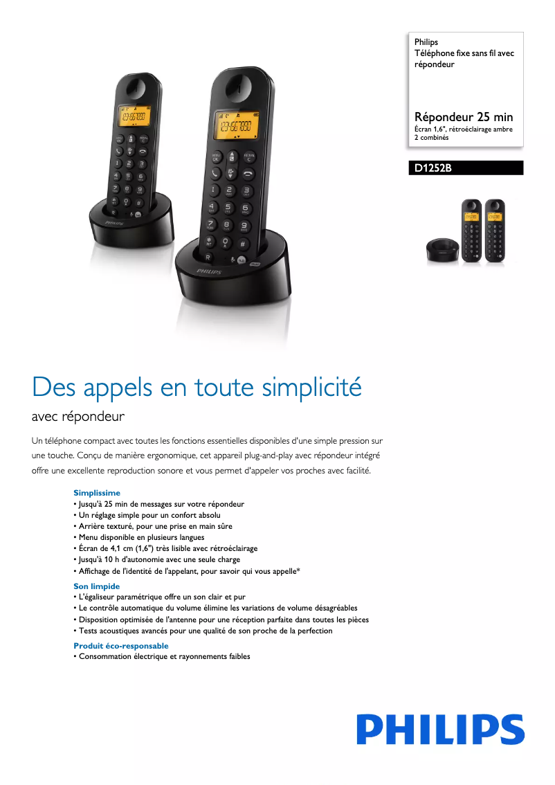 Página 1 del manual Ficha técnica Philips D1252B