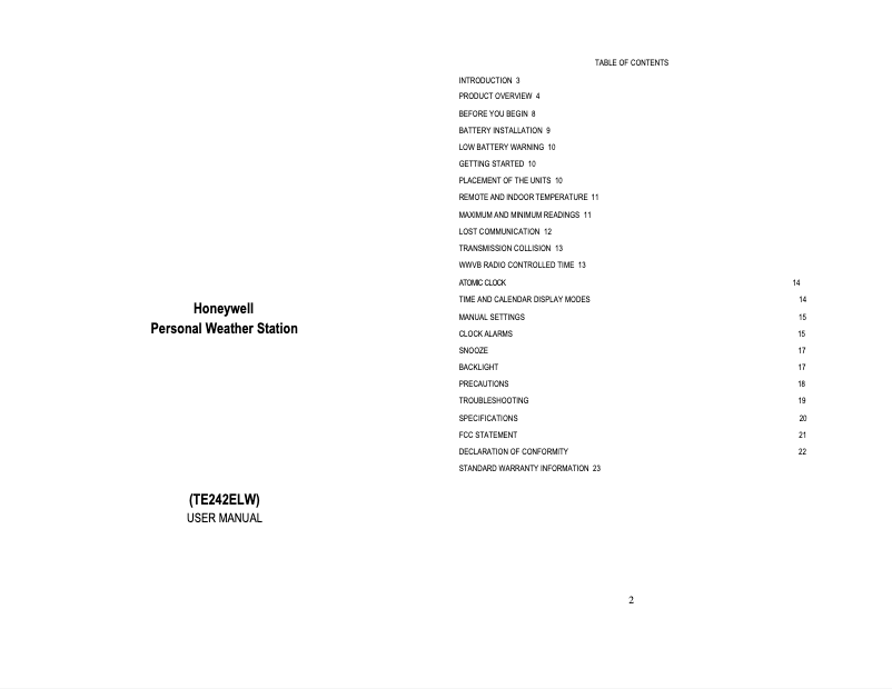 Imagen de la primera página del manual del dispositivo TE242ELW