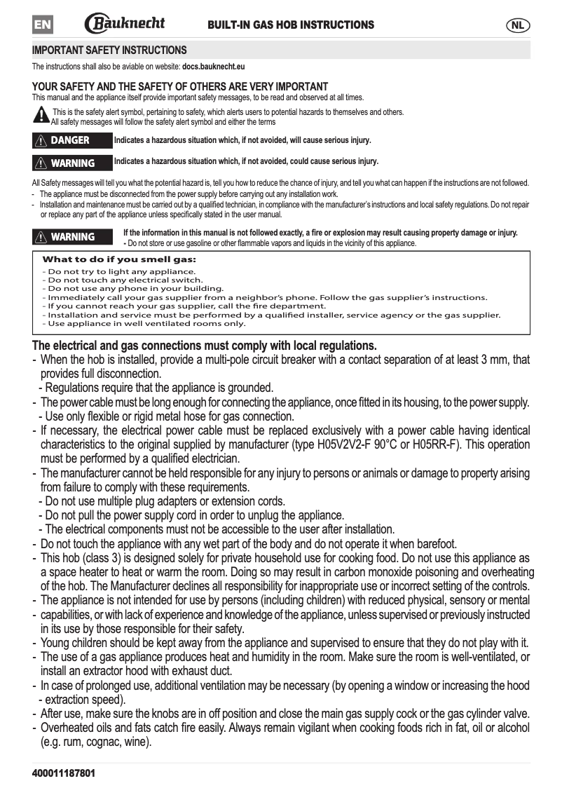 Página 1 del manual Manual de usuario Bauknecht TGV 6745 SW