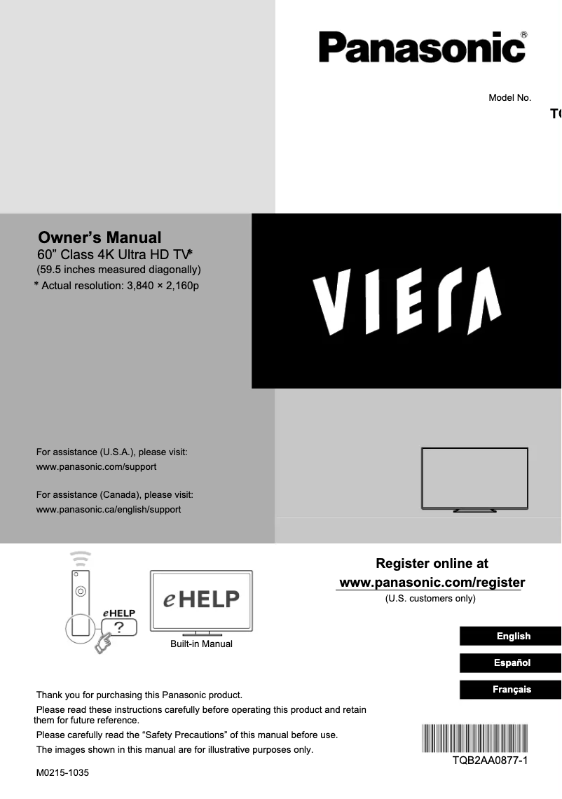 Imagen de la primera página del manual del dispositivo Viera TC-60CX800