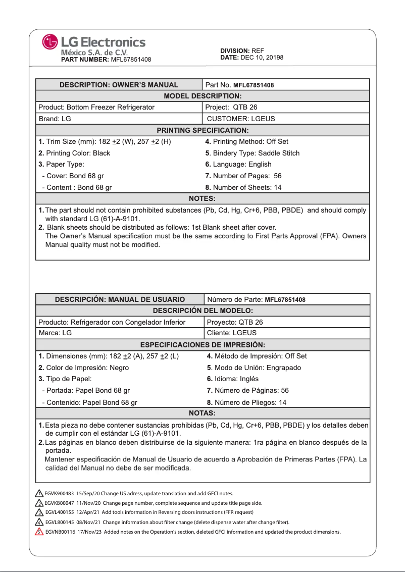 Imagen de la primera página del manual del dispositivo LRDCS2603D