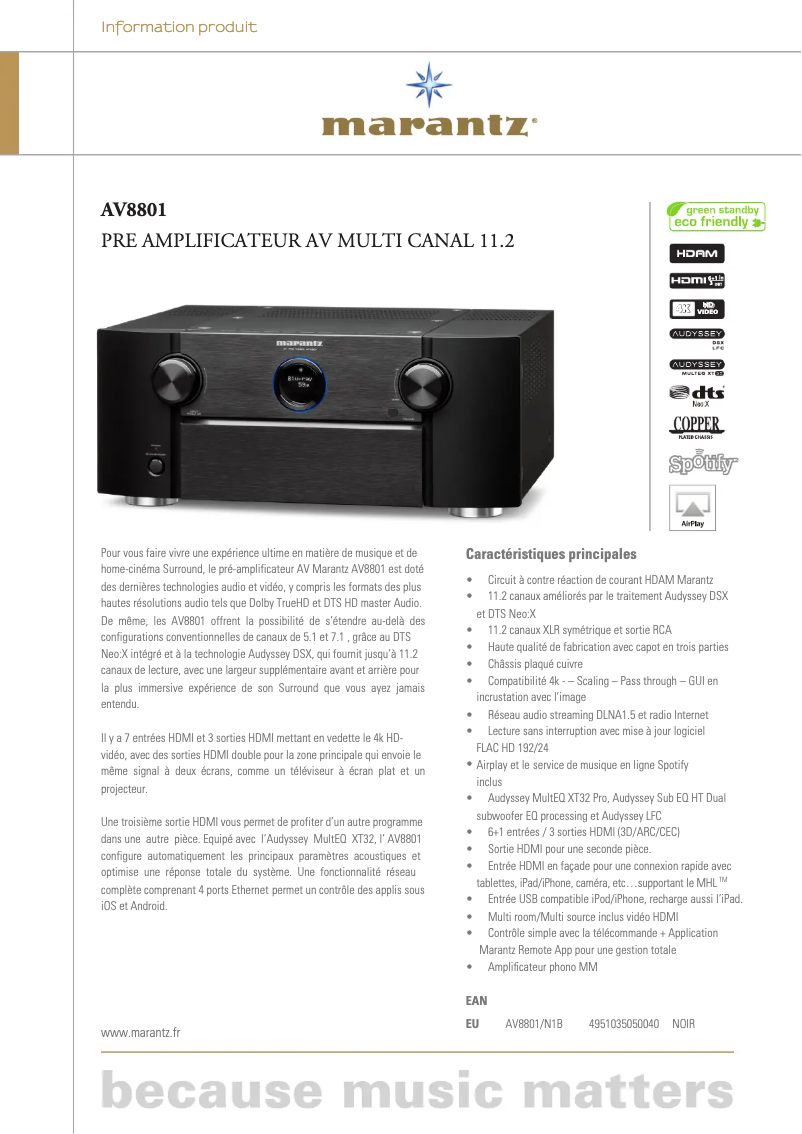 Página 1 del manual Ficha técnica Marantz AV8801