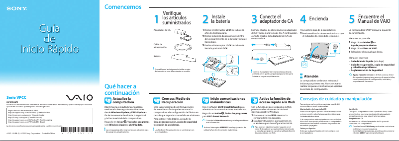 Imagen de la primera página del manual del dispositivo Vaio VPCCA390X