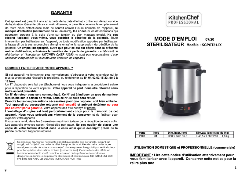 Página 1 del manual Manual de usuario Kitchen Chef KCPST31.IX