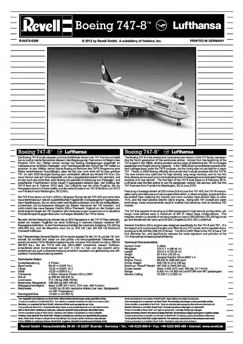 Imagen de la primera página del manual del dispositivo Boeing 747-8 LUFTHANSA