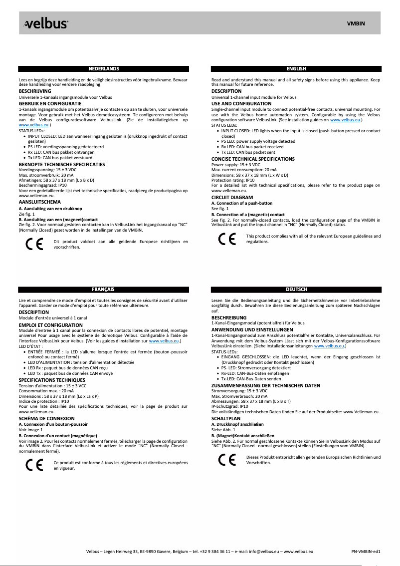 Página 1 del manual Manual de usuario Velbus VMBIN