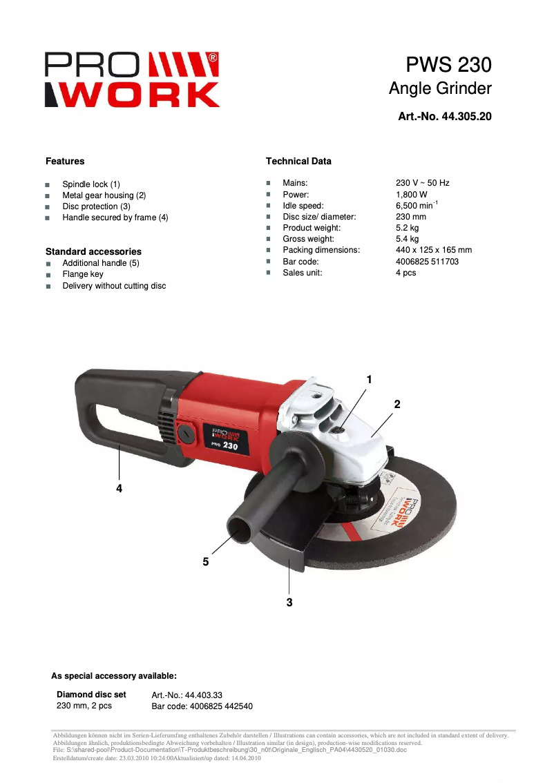Página 1 del manual Manual de usuario Prowork PWS 230