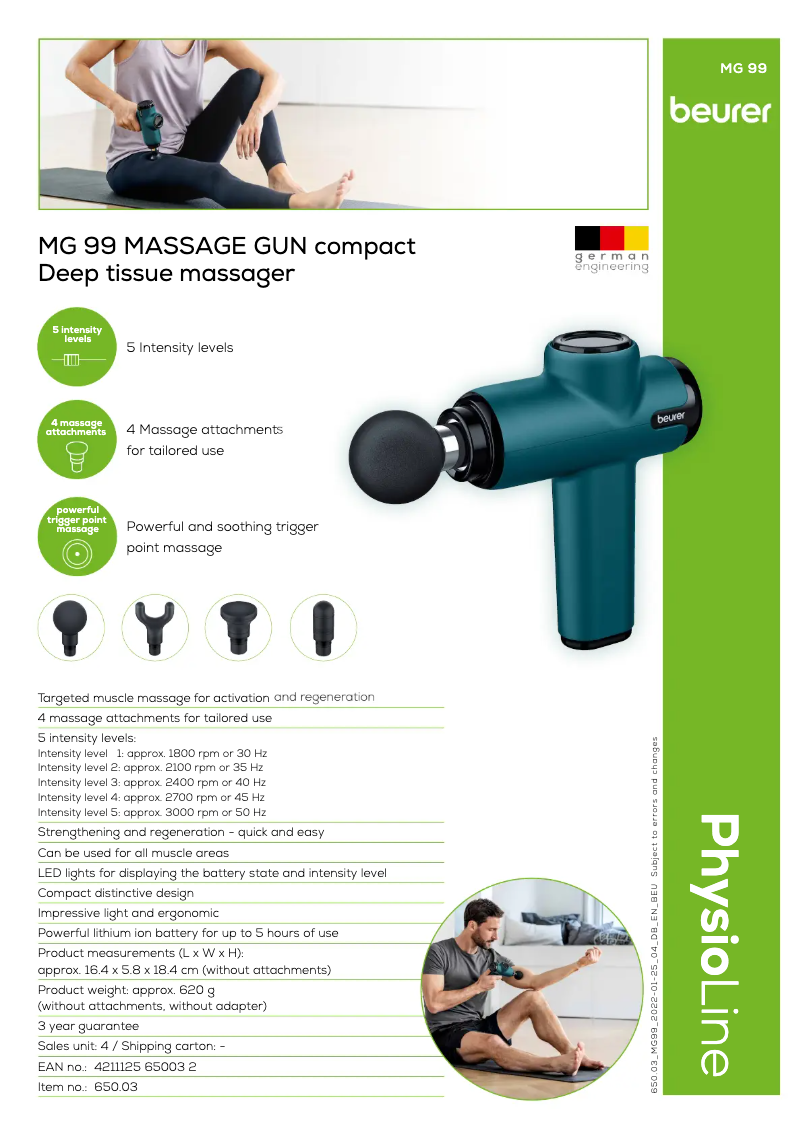 Página 1 del manual Ficha técnica Beurer MG 99