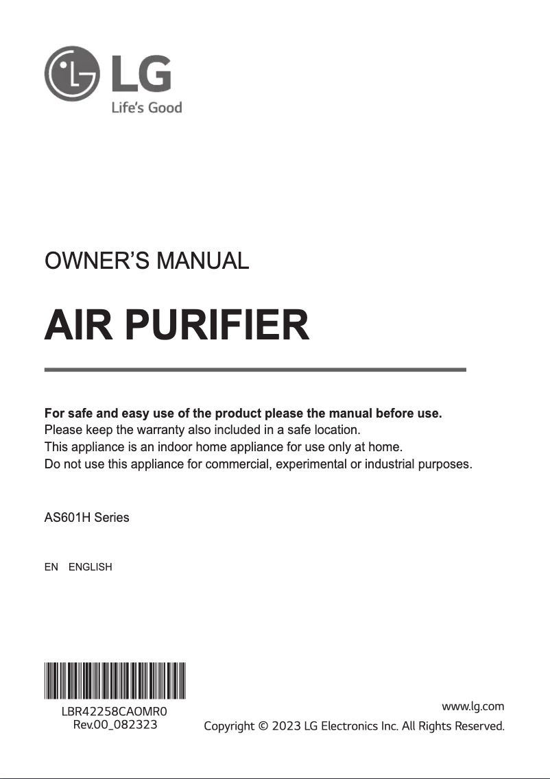 Página 1 del manual Manual de usuario LG PuriCare AS601HWV0