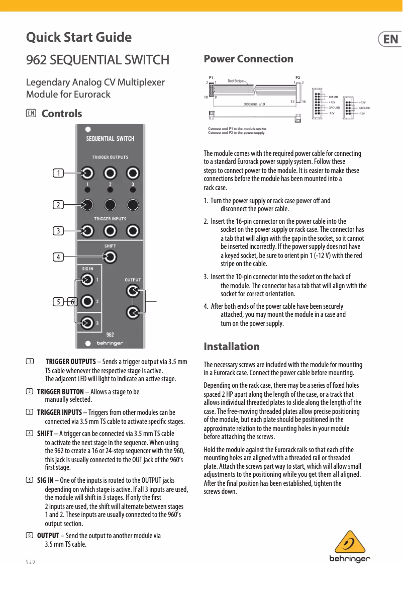 Página 1 del manual Manual de usuario Behringer 962 Sequential Switch