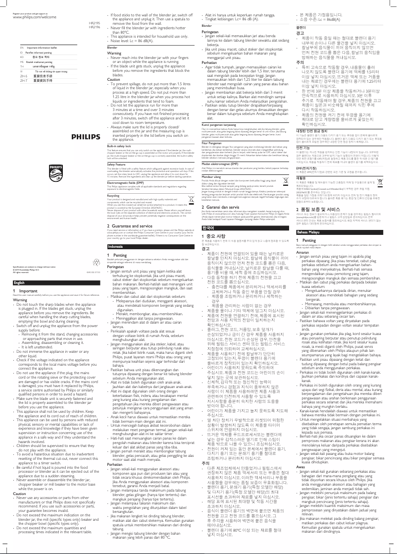 Imagen de la primera página del manual del dispositivo Avance Collection HR2195