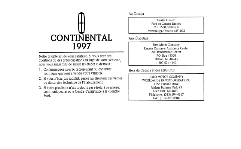 Página 1 del manual Manual de usuario Lincoln Continental (1997)