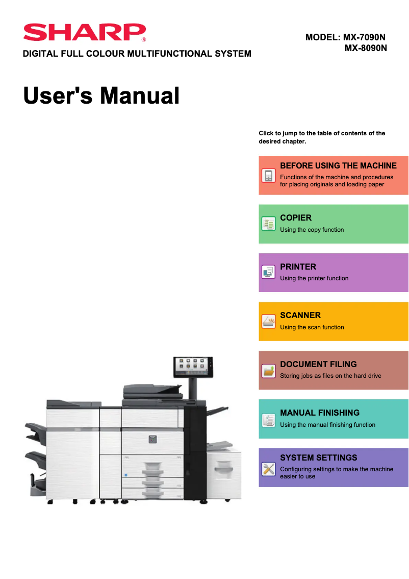 Imagen de la primera página del manual del dispositivo MX-7090N