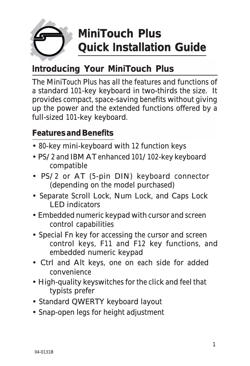 Imagen de la primera página del manual del dispositivo MiniTouch PS/2 Plus