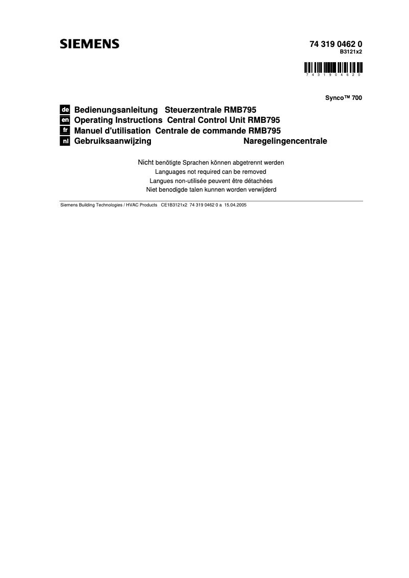 Imagen de la primera página del manual del dispositivo RMB795