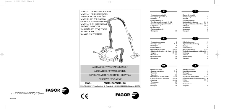 Página nº 1 - Manual de usuario Fagor VCE-130