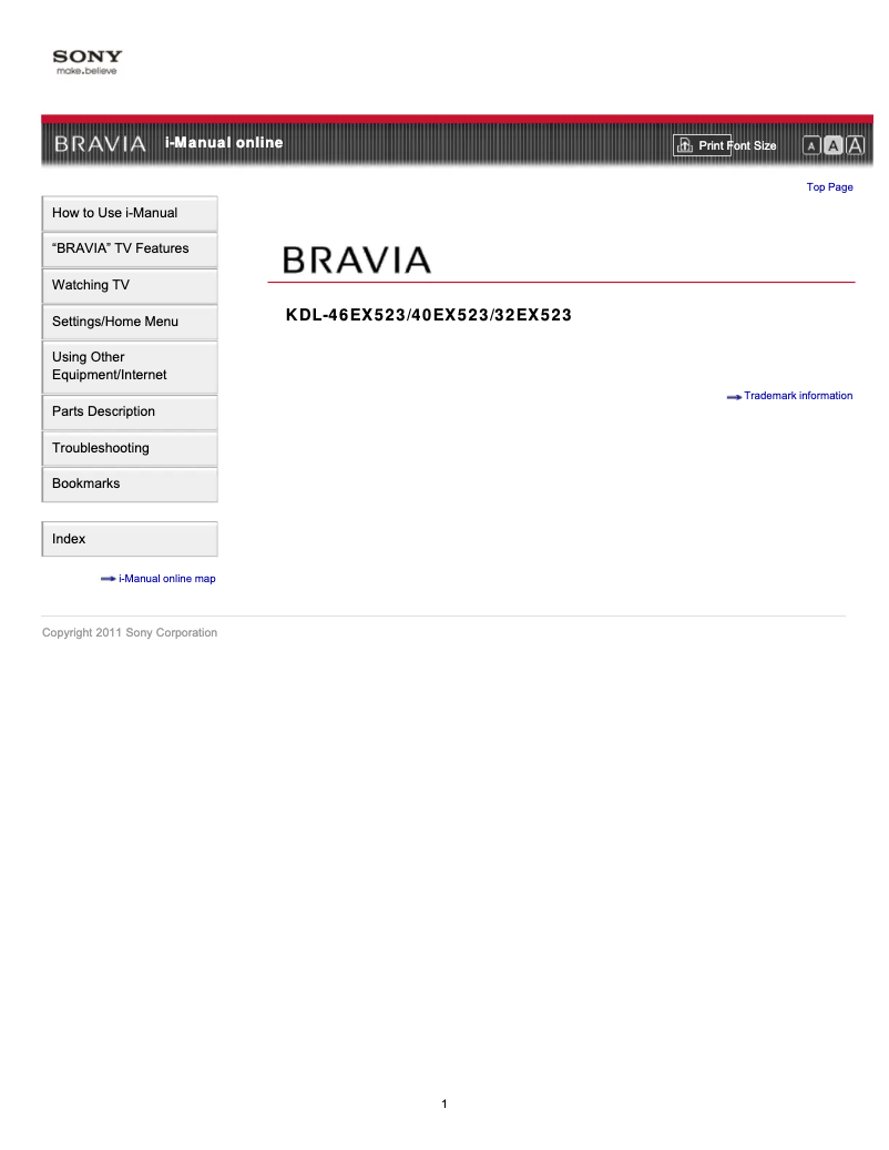 Imagen de la primera página del manual del dispositivo KDL-32EX523