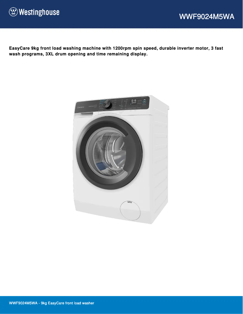 Página 1 del manual Ficha técnica Westinghouse WWF9024M5WA