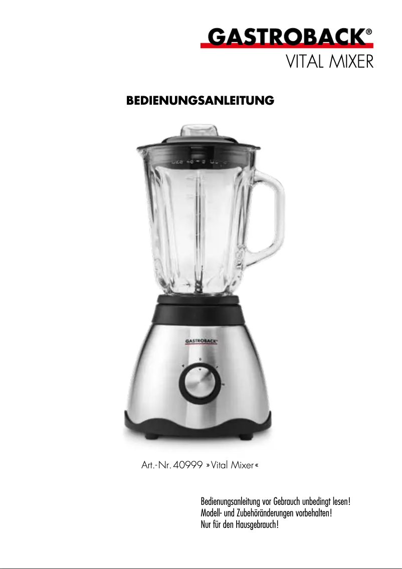 Página 1 del manual Manual de usuario Gastroback Vital Mixer 40999