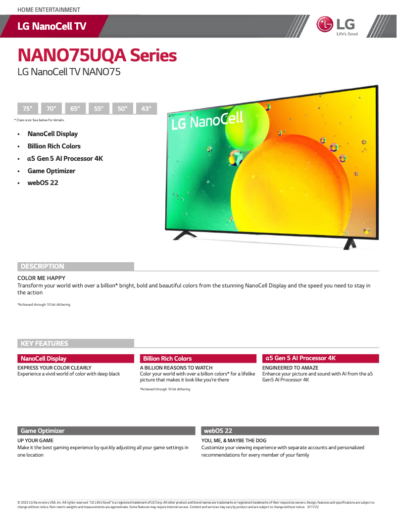 Página nº 1 - Ficha técnica LG 75NANO75UQA