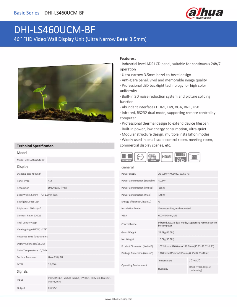 Página 1 del manual Ficha técnica Dahua Technology LS460UCM-BF
