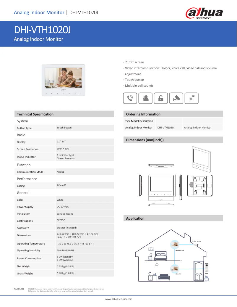 Página nº 1 - Ficha técnica Dahua Technology VTH1020J