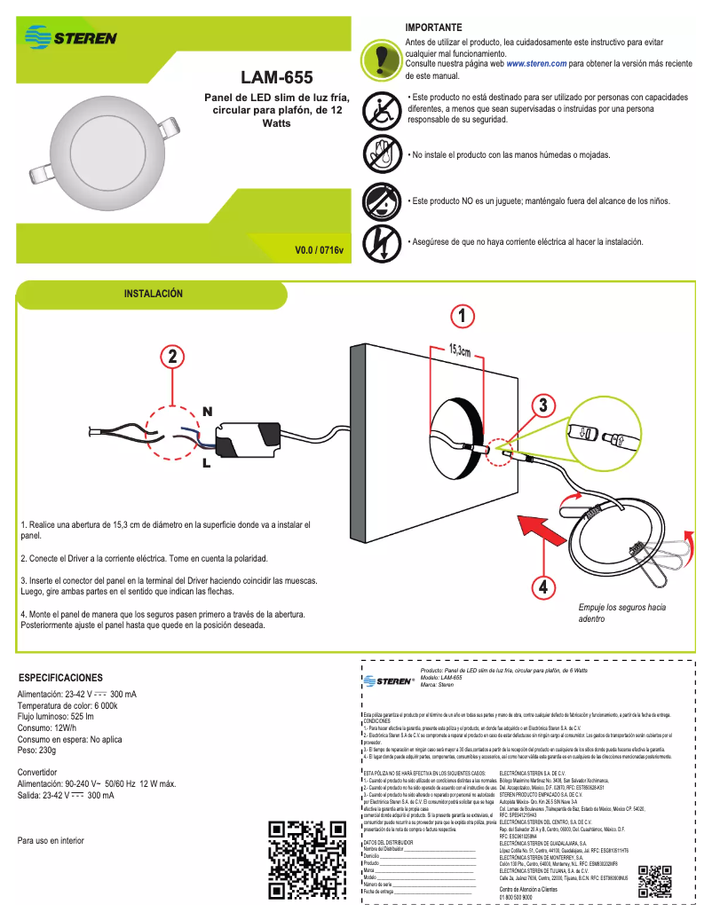 Imagen de la primera página del manual del dispositivo LAM-655